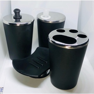 Kit Banheiro Preto Inox Lavabo Luxo Conjunto 4 Peças P/ Pia