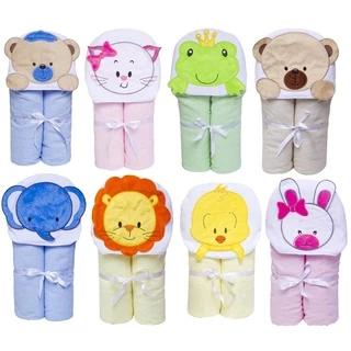 Toalha Bebe Felpa Papi Bichinhos Com Capuz 90x70cm Forrada Fralda