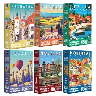 Kit 6 Quebra-cabeças Nano 500 Peças Postais Do Mundo Game Office
