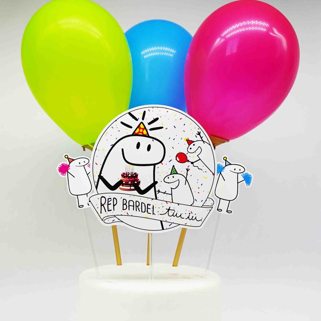 Kit Topo de Bolo com Balão Flork Meme - 01 Kit - JM Festas - Artigos  decorativos de festas