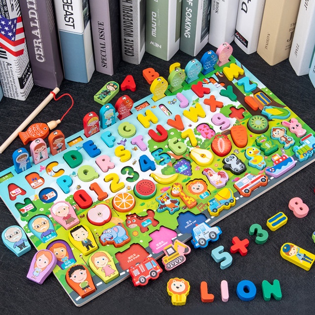 Crianças montessori brinquedos de madeira forma geométrica cor cognição digital quebra-cabeça matemática cedo brinquedos educativos para crianças