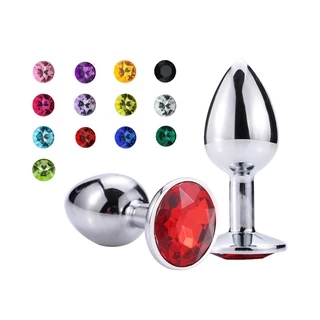 Plug Anal Redondo Pedra Cristal Aço Inox - Tamanho P - Sex Shop
