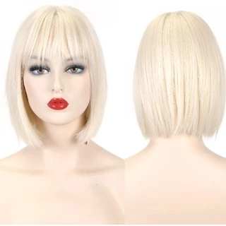 Peruca Bob curta com Franja 30cm fibra orgânica premium Loira