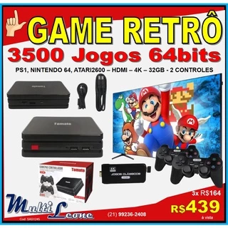 Vídeo Game Retro Clássico 3500 Console Jogos 64bits Ps1 Nintendo 64 Atari2600 32Gb Hdmi