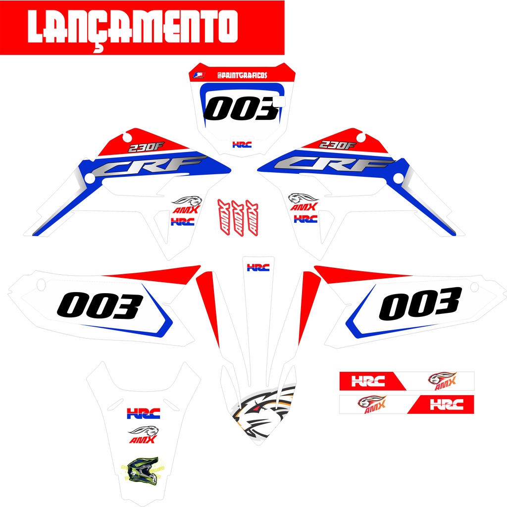 Kit Adesivos Gráficos Moto Crf 230 Completo Crf230 Mod