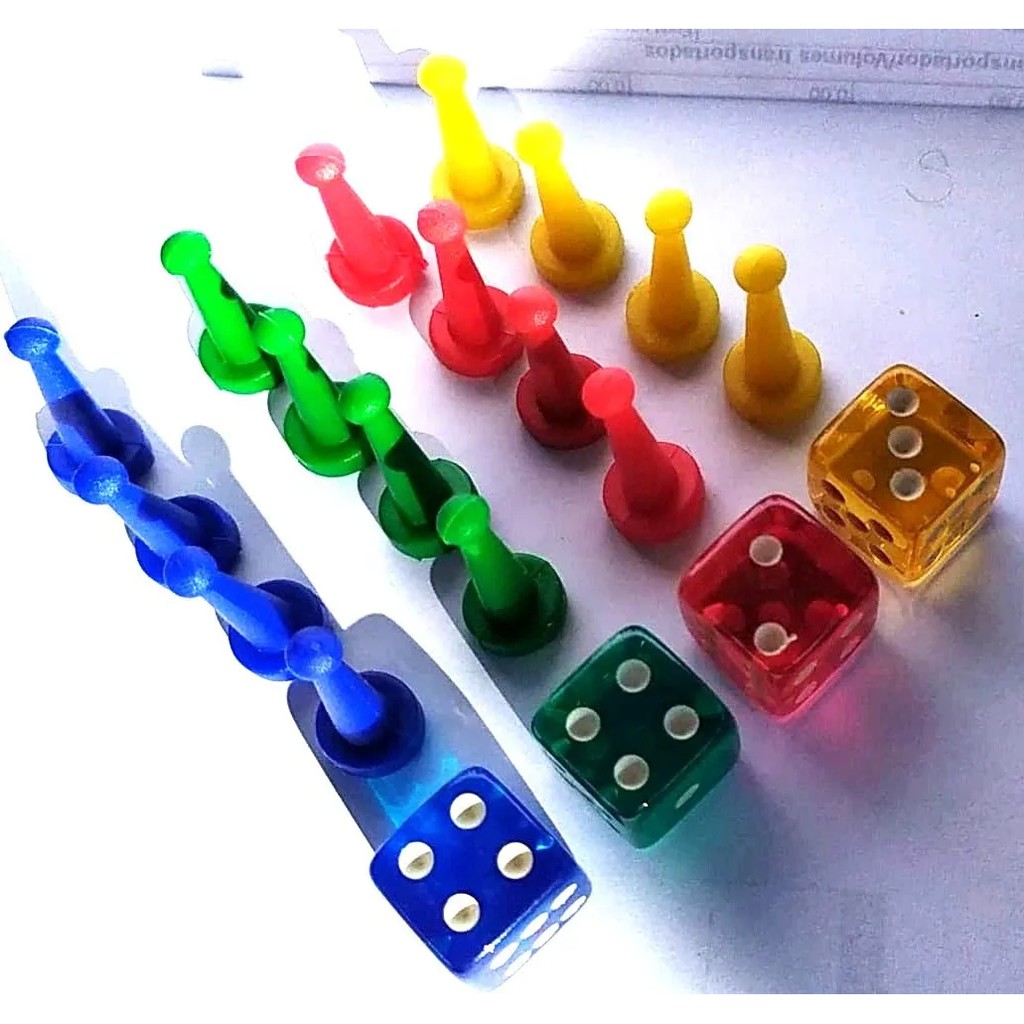 4 Jogos Tabuleiro C/ 16 Pinos E 4 Dados De Ludo Grandes