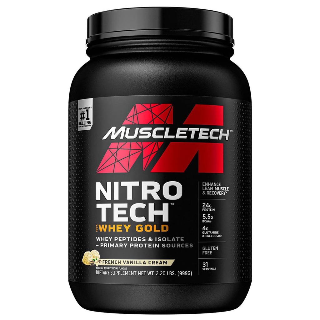 Nitro Tech Whey Protein Gold 1kg ( 2.2lbs ) Muscletech Importado e Original EUA – massa muscular , força , sabores chocolate , baunilha , morango , outros , peptídeos e whey isolado