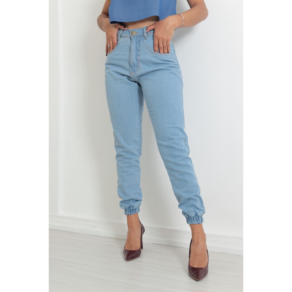 Calça feminina com elastico best sale na barra