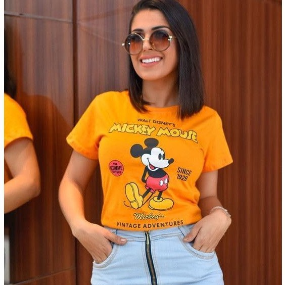 T-SHIRT MICKEY ROSTO ONCA E STRAS - MOSTARDA, Atacado Tshirt