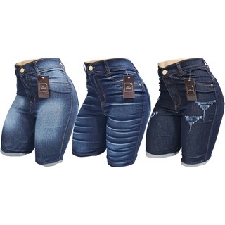 kit 3 Shorts Jeans Feminino Pedal Lycra Ciclista Bermuda Comprida