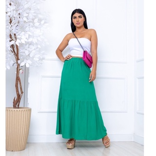 Saia duas maria longo em viscolinho moda femenina