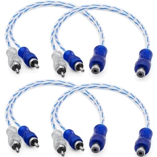 4 Cabo Y RCA Blindado 1 Femea 2 Macho Injetado Azul 4mm