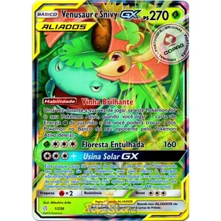 Carta Pokemon Venusaur e Snivy GX Aliados Português Original Copag