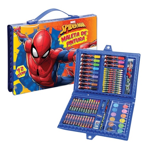 Maleta de Pintura Infantil Homem Aranha Material Escolar 42 itens Molin