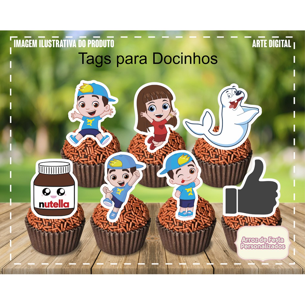 50 Tags Topper, Apliques, Docinhos Desenho - Lucas Neto