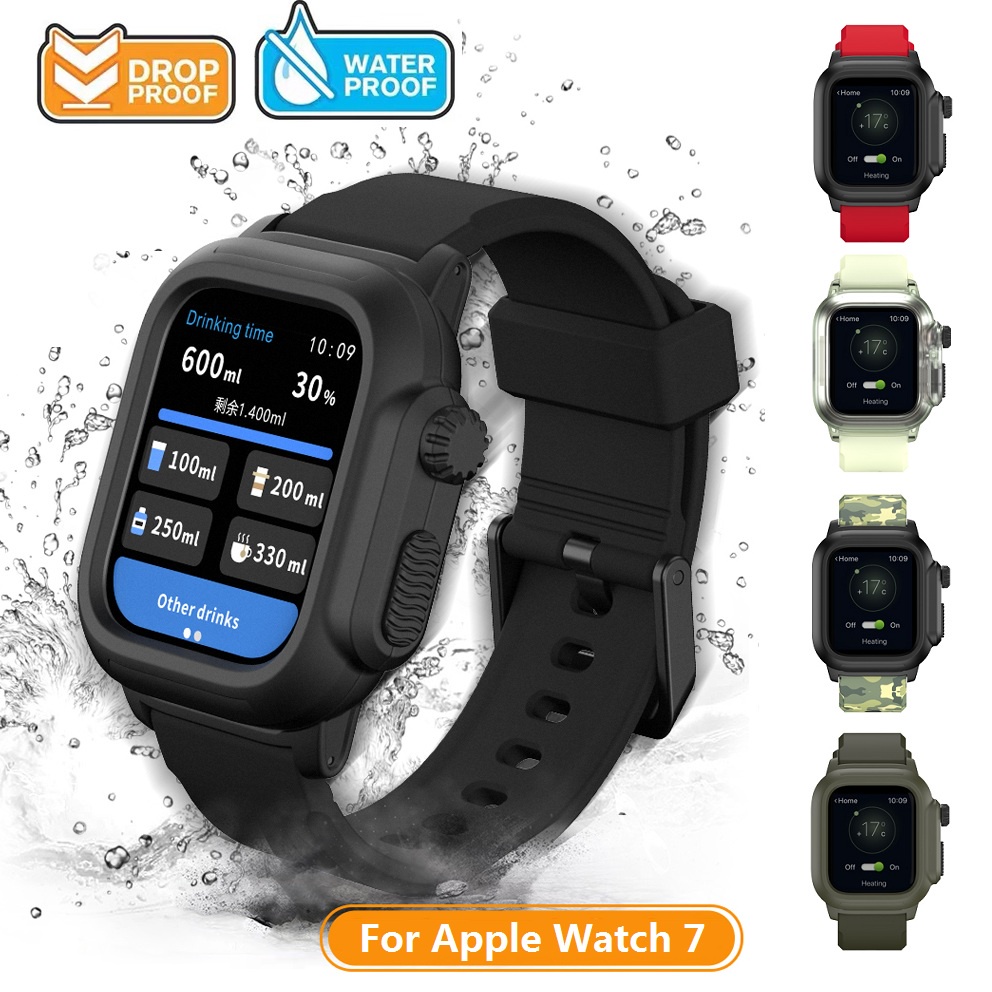 Capa De Silicone À Prova D'água + Pulseira Esportiva 2-Em-1 IP68 Para Apple Watch Series 8/7 (41mm 45mm) Anti-Impacto iWatch