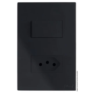 Conjunto Interruptor Simples + Tomada 10A Preto Fosco Tecla Apagador Recta Blux