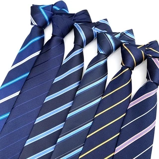 Gravata Masculina De Luxo Listrada Gravatas 8CM Jacquard Tecido Listrado Festa De Casamento Negócios Azul Pescoço