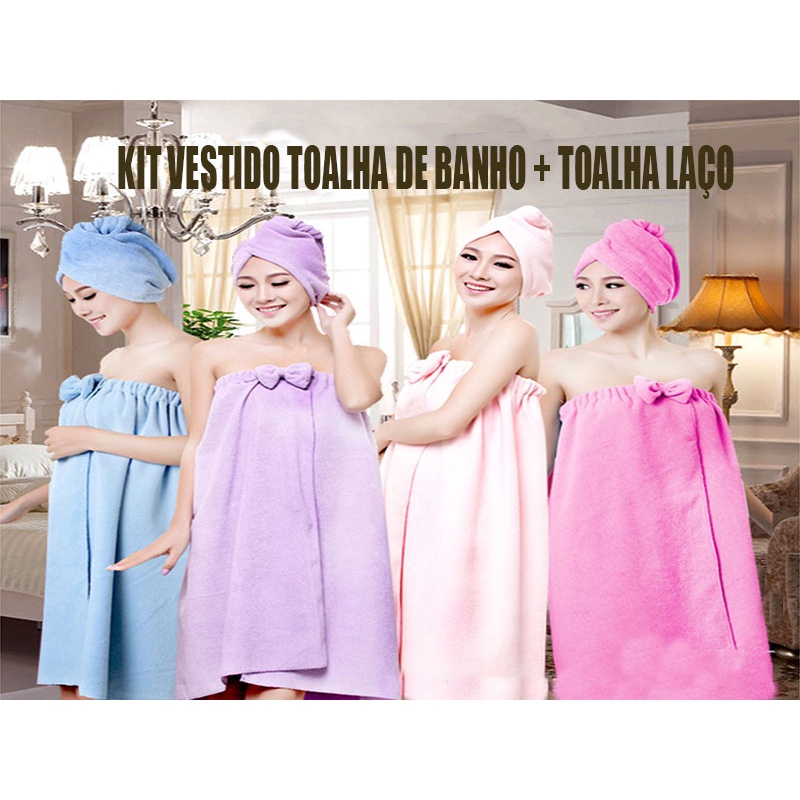 Kit Saida De Banho Vestido + Touca Secar Cabelo