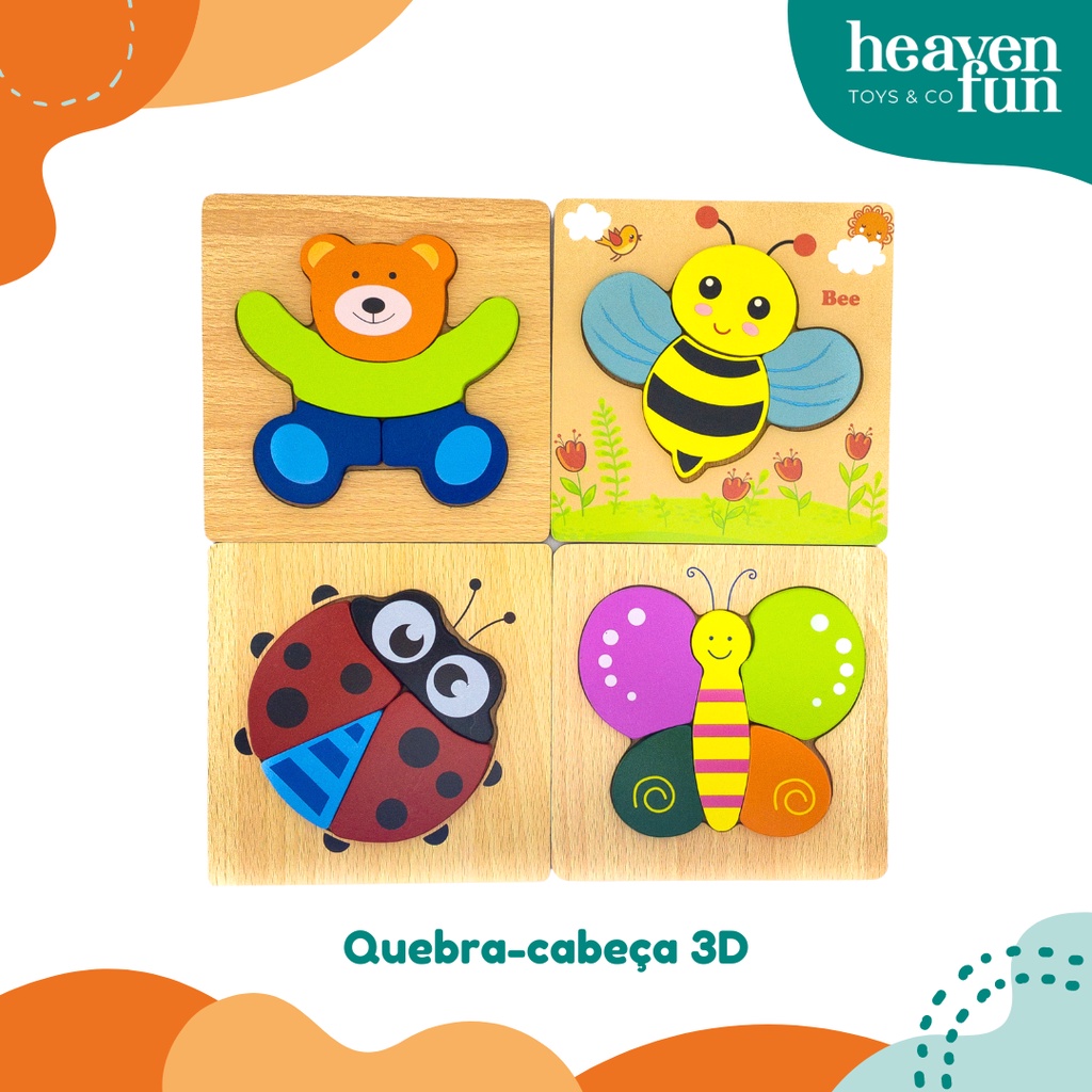 Quebra Cabeça Mdf Brinquedo Pedagógico Infantil Educacional De Animais em  3D