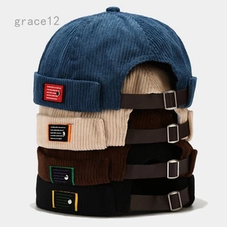 Grace Retro Mens Corduroy Docker Brimless Hats Skullcap Beanie Sailor Cap Rolled Cuff