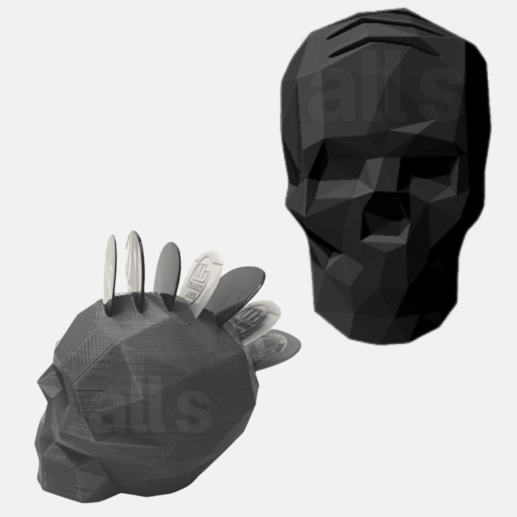 Porta Palhetas Violao Guitarra De Mesa Caveira Mohawk Preta