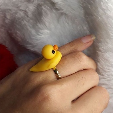 Anel de Pato + Caixa Mdf Patodavida Ajustavel em Biscuit Aliança Amizade Namoro