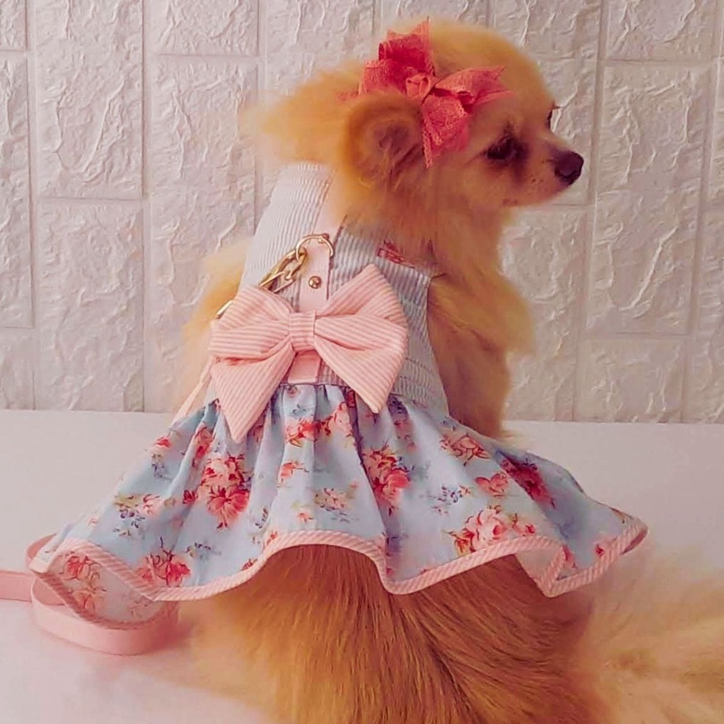 VESTIDO PET PARA CACHORRO FEMEA GATA ROUPA ROUPINHA COM GUIA FLORAL ...