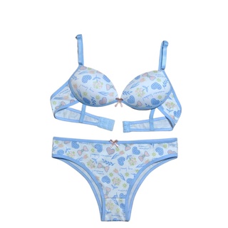 Kit 4 Conjunto calcinha + sutiã Menina moça com bojo lingerie em microfibra juvenil