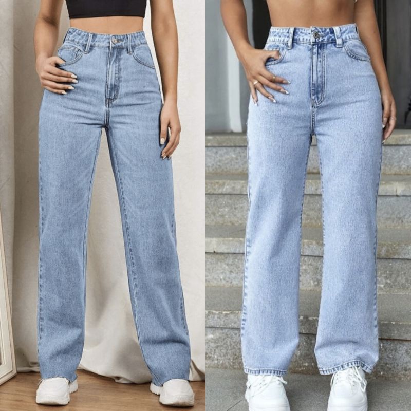 Calça Jeans Feminina Wide Leg Cintura Alta Tecido Grosso Marmorizada Linha  Premium
