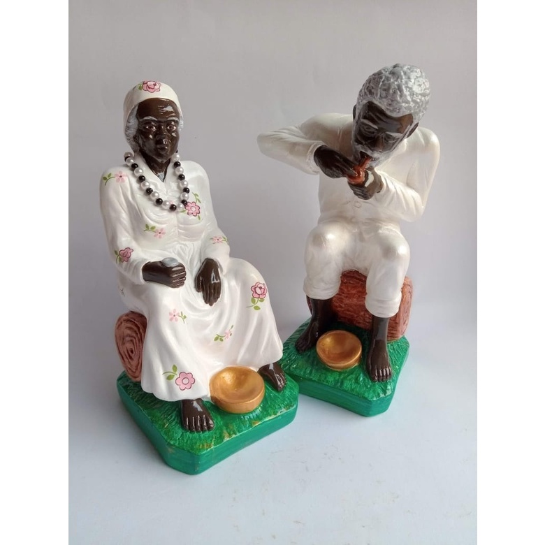 Casal de Preto Velhos em Gesso 20 Centímetros Imagens de Umbanda com Fino Acabamento