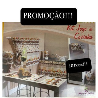 2 Kit Jogo De Cozinha Estampados Tergal 10 Peças - RYANE - Kit