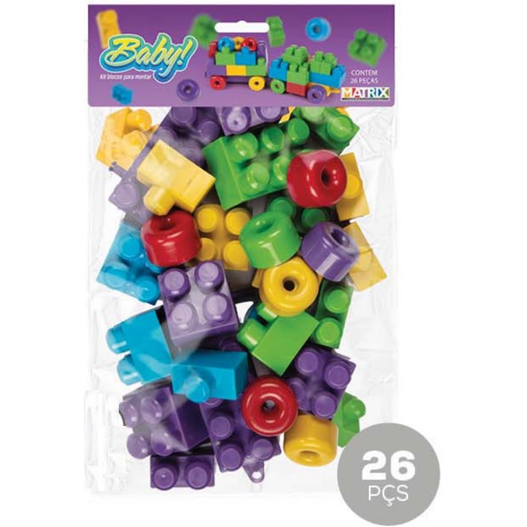 Baby kit blocos para montar 26 peças - Brinquedo educativo 1164