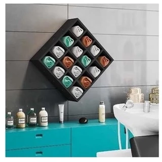 Nicho Porta Toalha Preto Para Salão Barbearia 16 Divisões Mdf