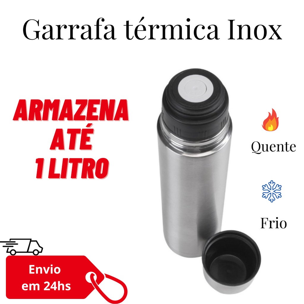 Garrafa Térmica De Inox 1 Litro Café Quente Água Gelada