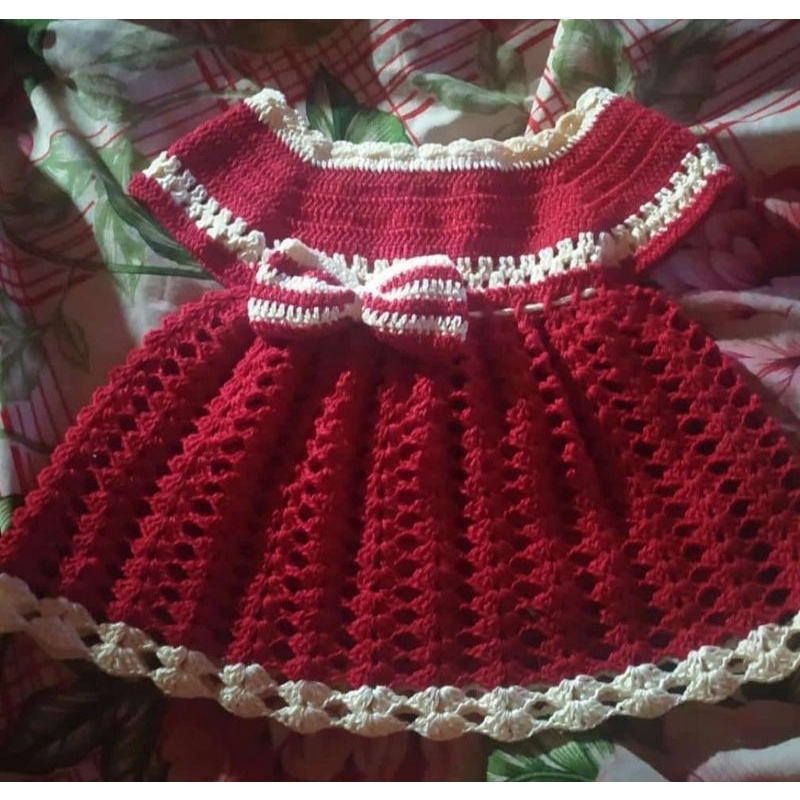 Vestido de croche infantil vermelho store e branco