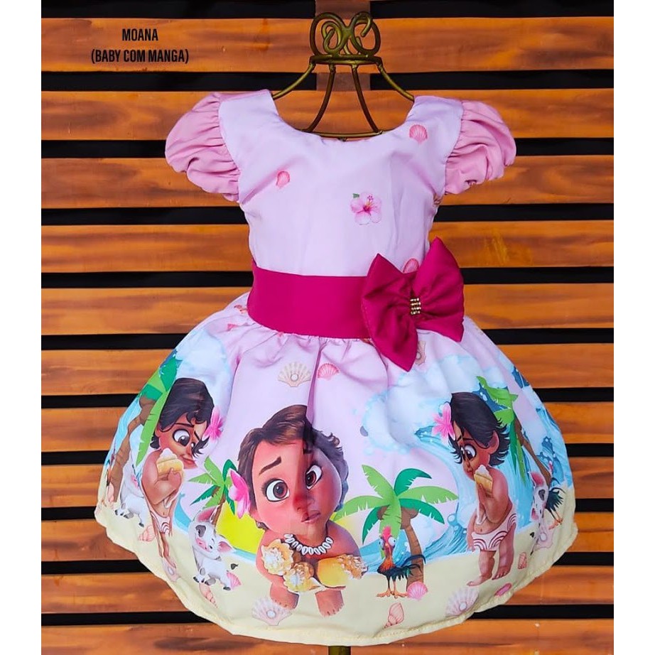 Vestido Infantil Moana Baby Pêssego Luxo Festa - Rosa Charmosa Atacado