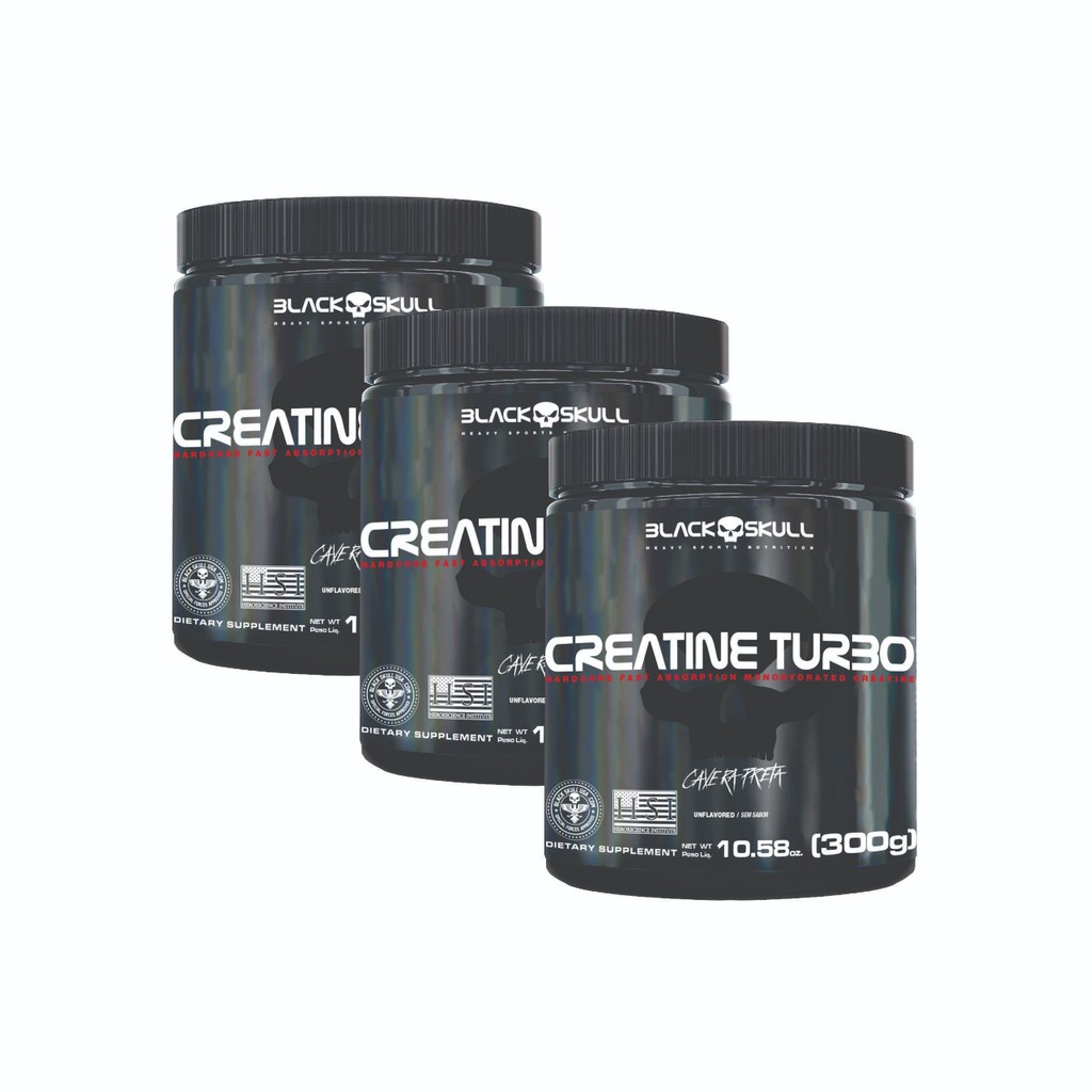 Kit 3x Creatina Monohidratada Creatine Turbo 300g Blackskull