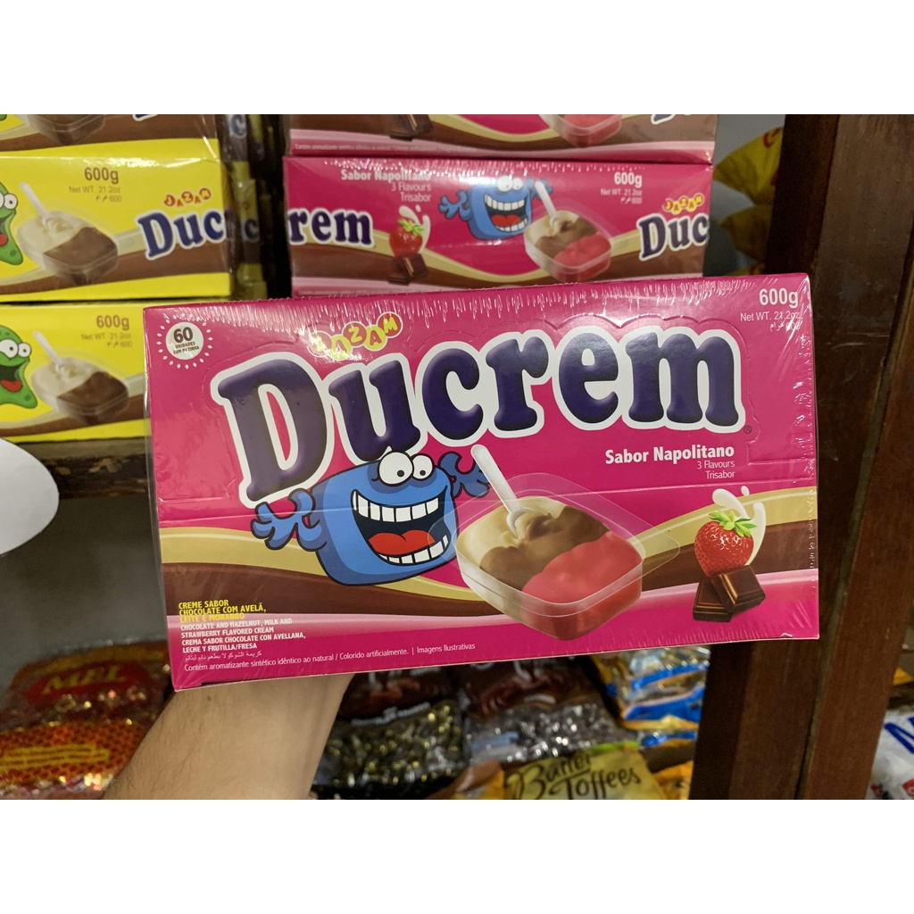 CAIXA DUCREN NAPOLITANO CHOCOLATE MORANGO CREME - 600G - COM 60 UNIDADES - JAZAM
