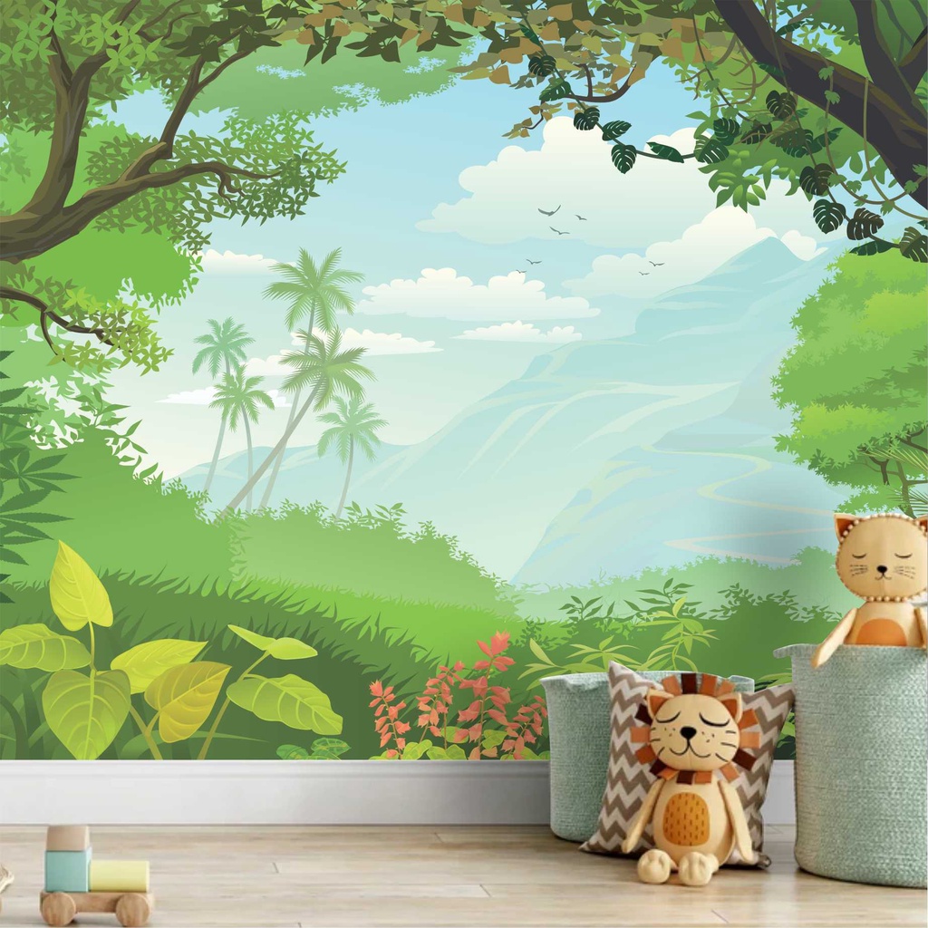 Papel De Parede Floresta Selva Folhagem Arvore Infantil Safari Painel ...