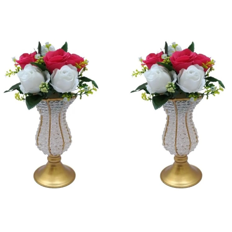 Kit Vaso De Pedrarias Cristal ou Pérolas 21cm Decoração Luxo 2 Peças Promoção
