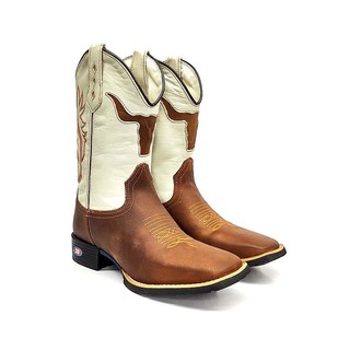 Bota Texana Masculina Country Cabeça de Touro Cano branco - SB Sistema Bruto