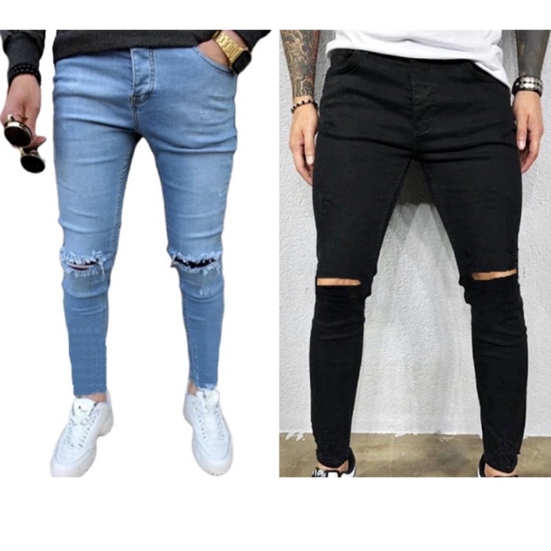 Calça masculina com 2024 rasgo no joelho