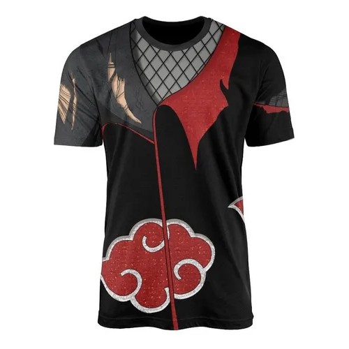 Camiseta masculina Akatsuki Nuvem Vermelha Naruto Arte Camisa