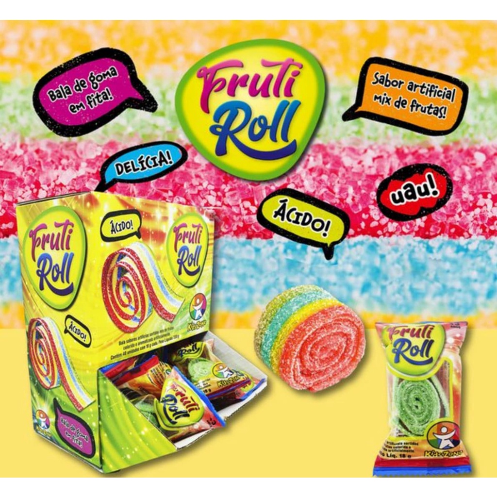 Bala de Goma em Fita Fruti Roll 18g - Kids Zone