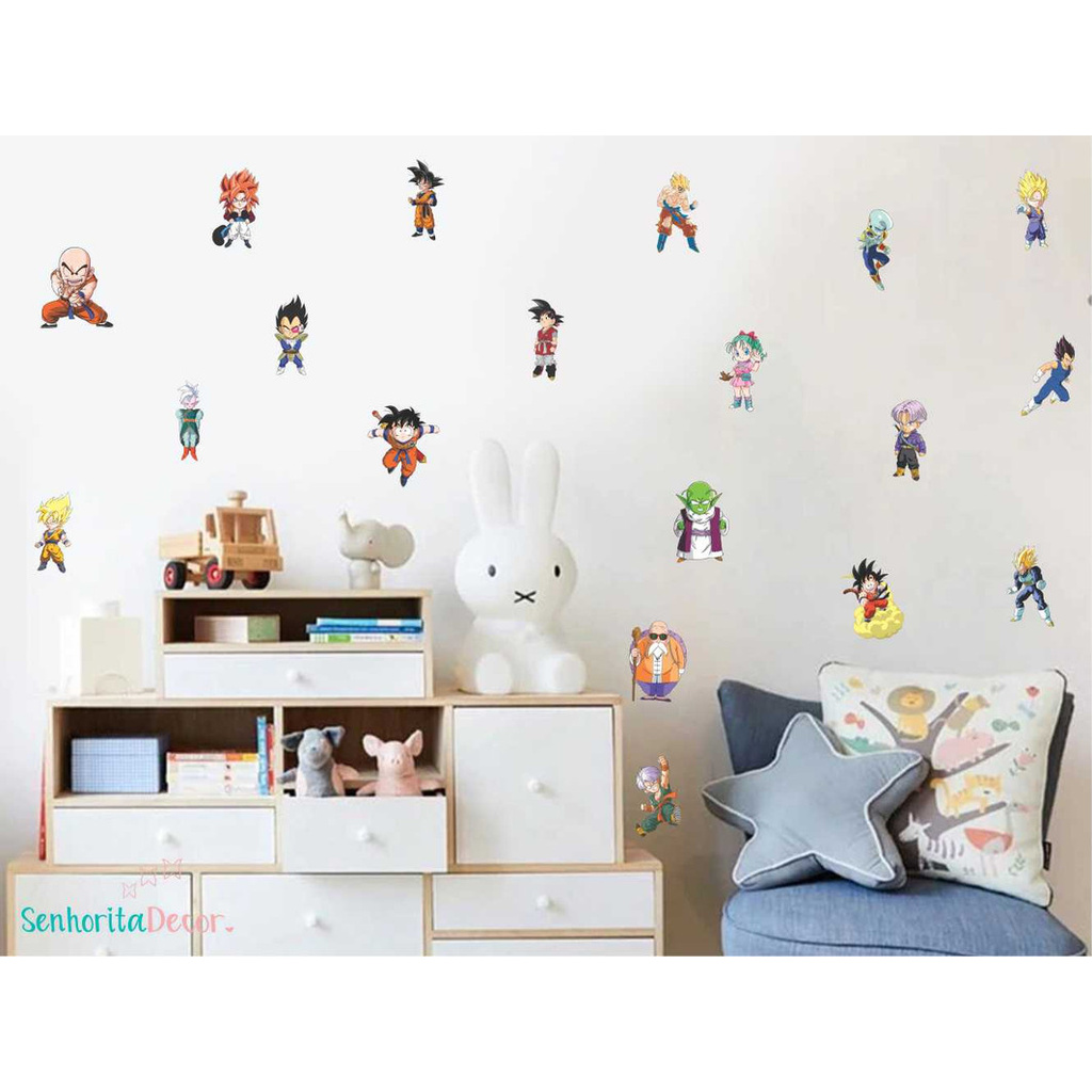 adesivo de parede dragon ball z miniaturas decoração quarto