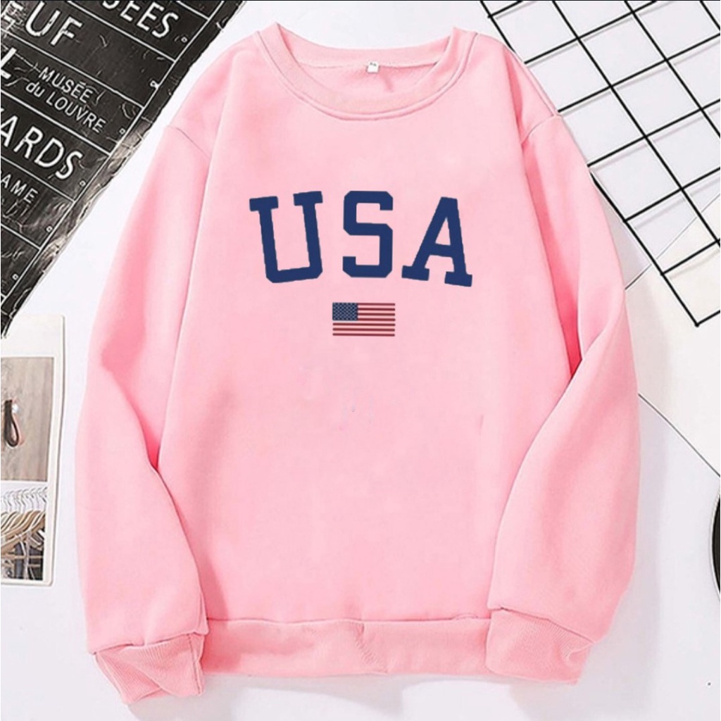 Moletom Feminino USA Casaco Manga Longa Sem Capuz De Frio Shopee