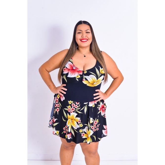 Maio plus size com saia sale embutida