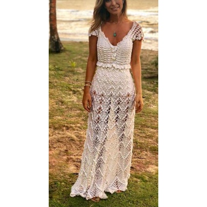 Vestido de best sale croche longo branco