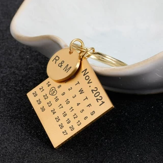 Chaveiro Calendario aço inoxidável gravação personalizada Data Frases Iniciais Casal Namorados Logo
